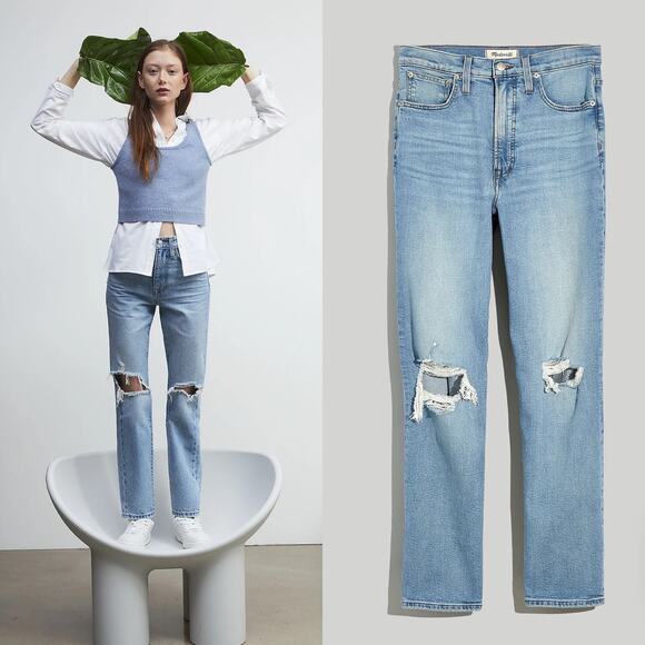 NWT Madewell The Perfect Vintage Straight Jean Distressed Light Danby Wash US 29 - Picture 2 of 12